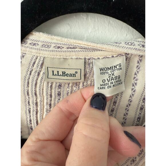 L.L. Bean Dobby L/S Nightgown Cotton Flannel Pintuck Cottage Blue Print Size 2X - Picture 3 of 5